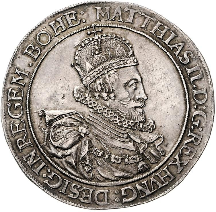 Awers talara z wizerunkiem króla Węgier Macieja II,