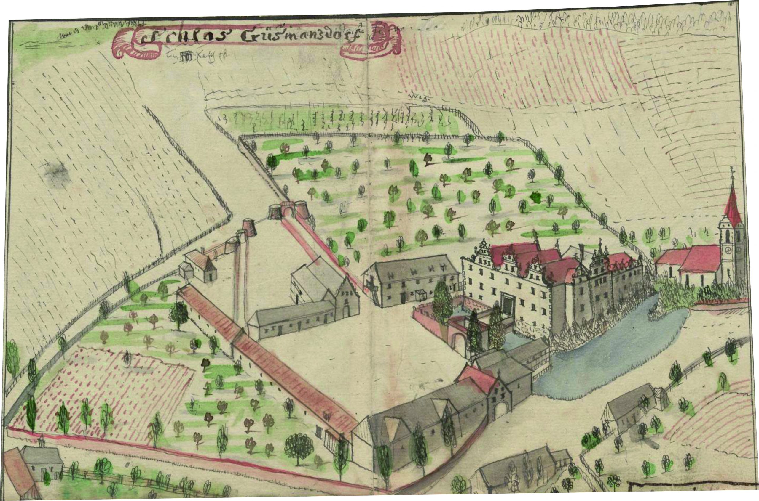 Zamek w Gościszowie na grafice F.B. Wernera